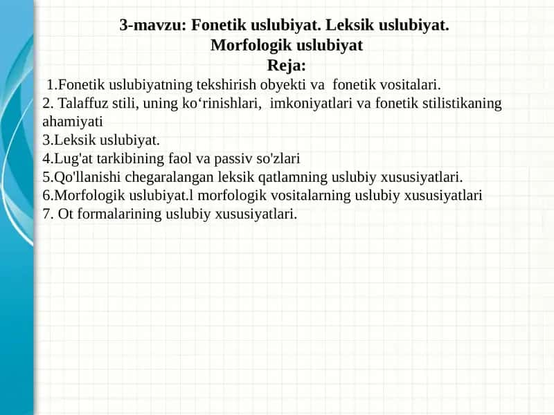 Fonetikuslubiyat.Leksikuslubiyat.Morfologikuslubiyat 1