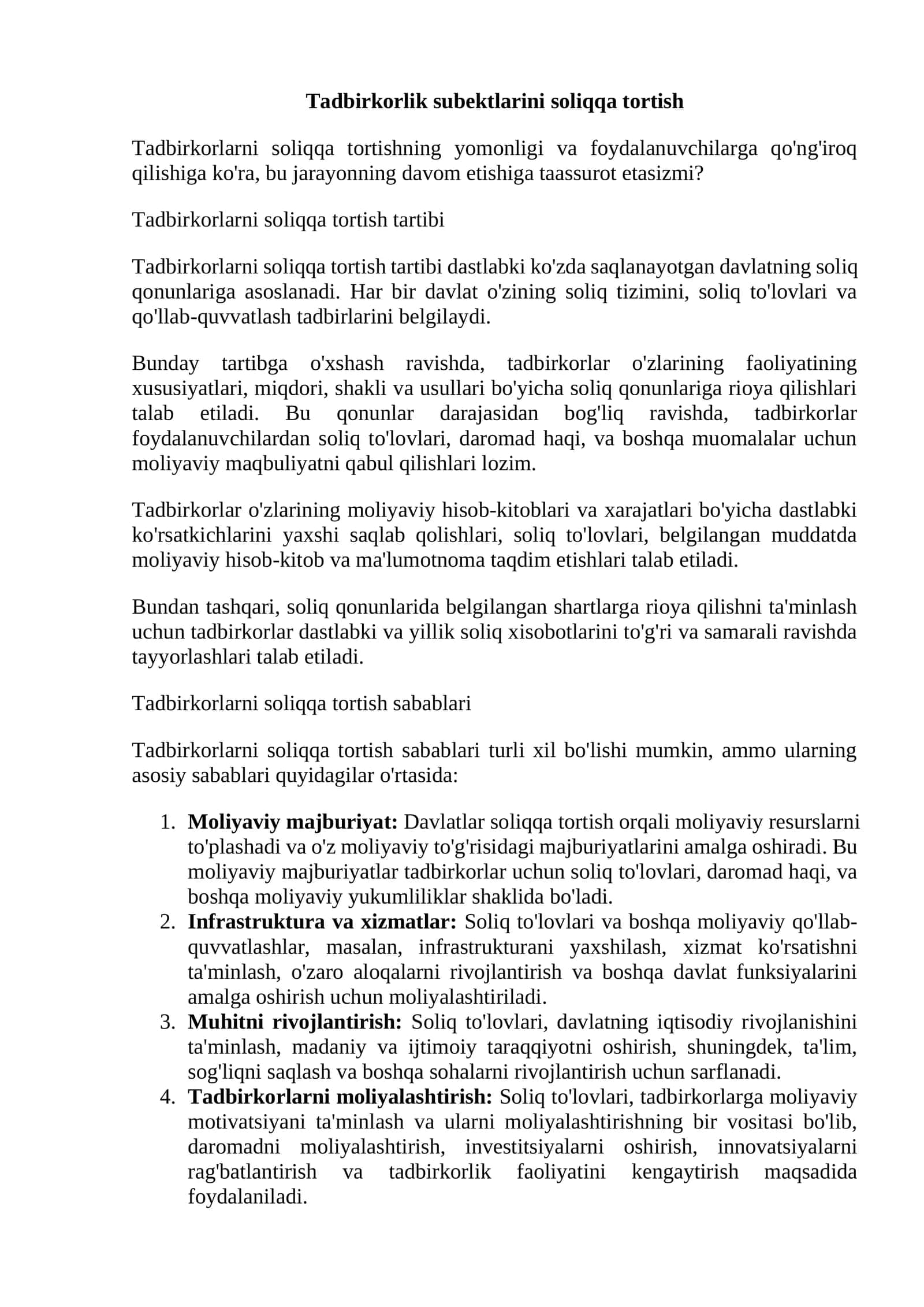 Tadbirkorlik subektlarini soliqqa tortish 1