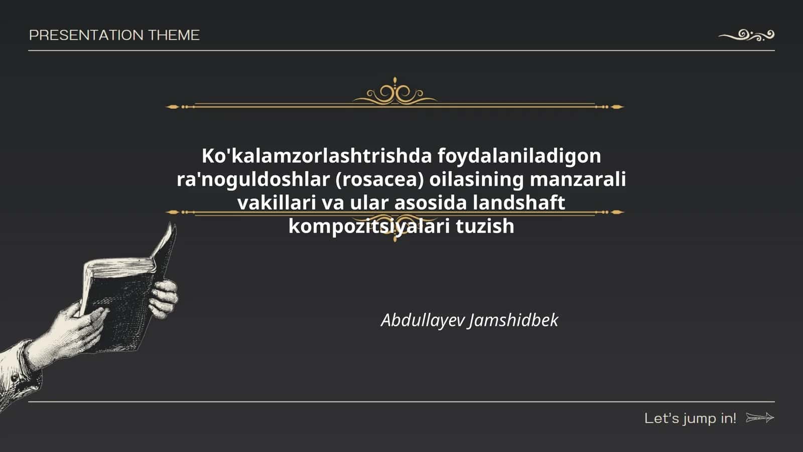 Ko'kalamzorlashtrishda foydalaniladigon ra'noguldoshlar (rosacea) oilasining manzarali vakillari va ular asosida landshaft kompozitsiyalari tuzish Abudllayev Jamshidbek 1