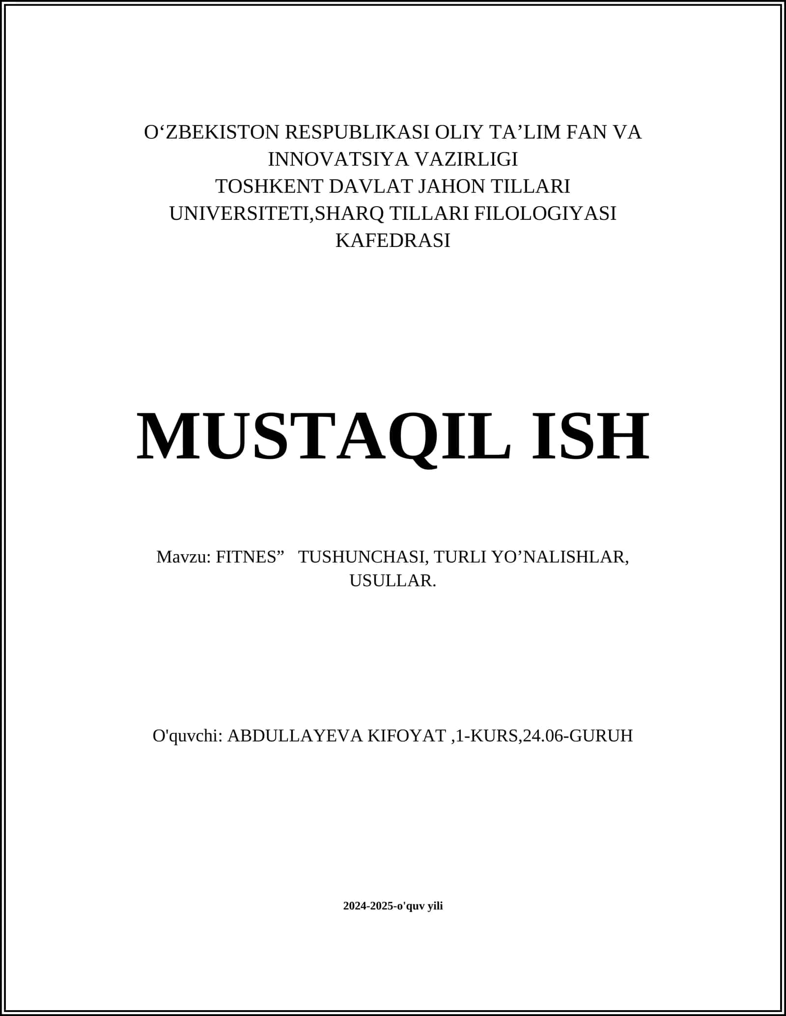 FITNES” TUSHUNCHASI, TURLI YO’NALISHLAR, USULLAR 1