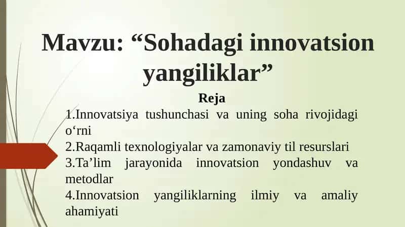 Sohadagi innovatsion yangiliklar 1
