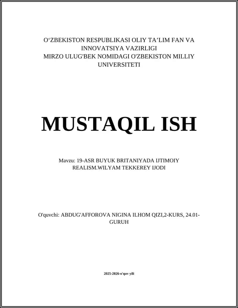 19-ASR BUYUK BRITANIYADA IJTIMOIY REALISM.WILYAM TEKKEREY IJODI 1