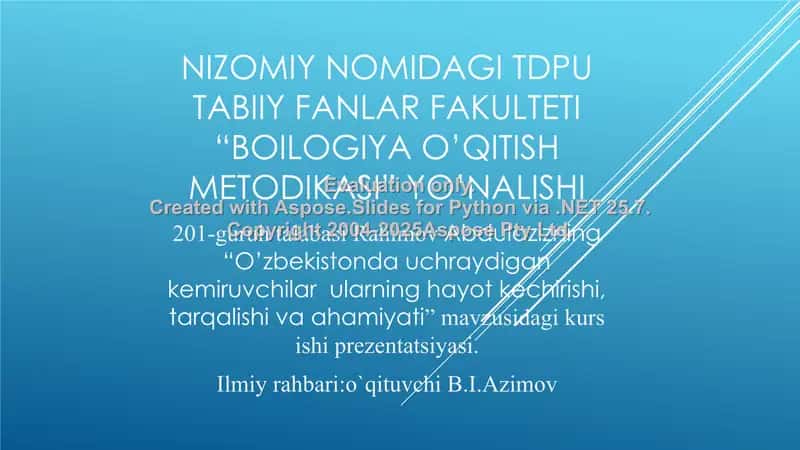 "O'zbekistonda uchraydigan kemiruvchilar: ularning hayot kechirishi, tarqalishi va ahamiyati" 1