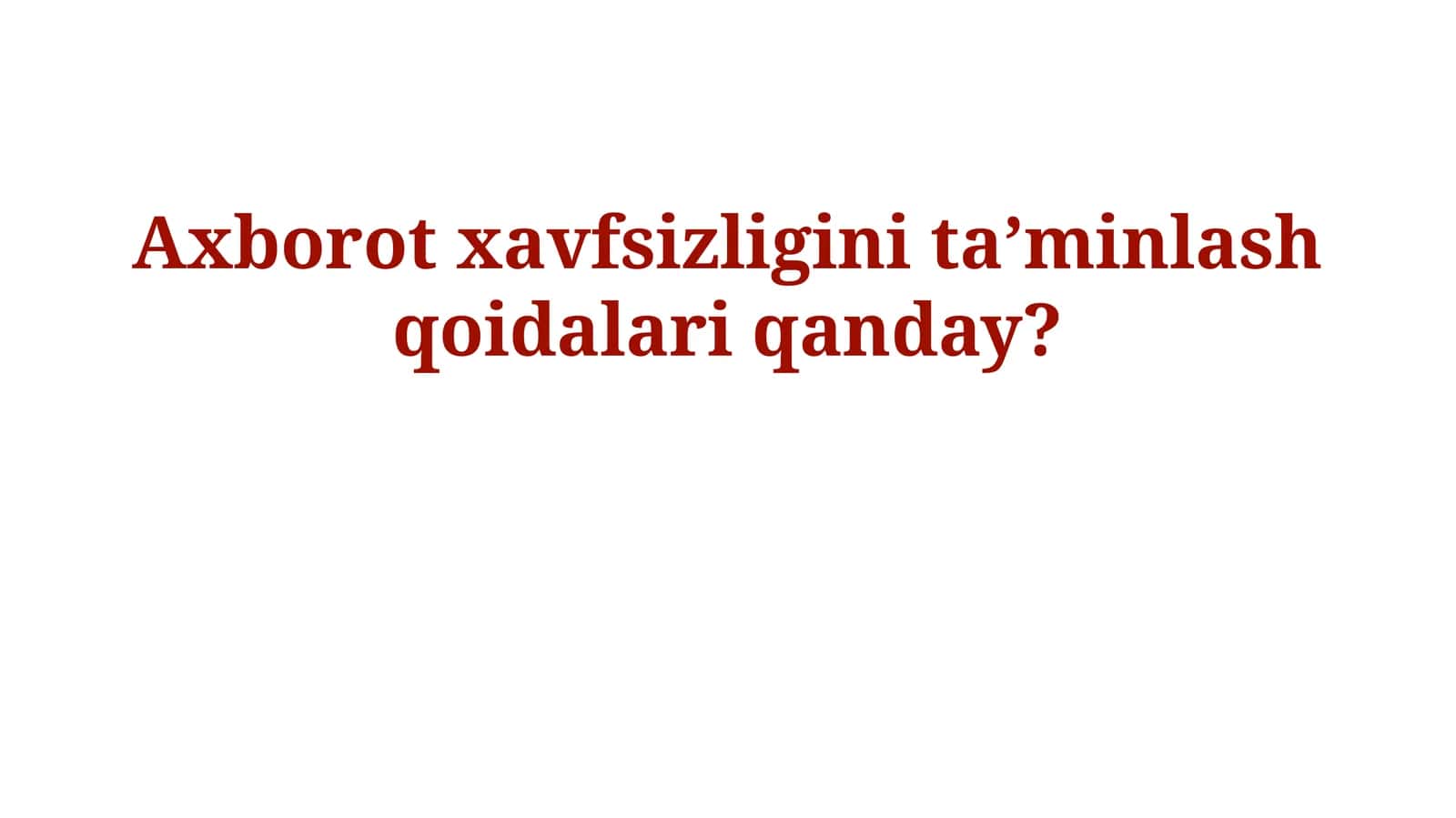 Xavfsizlik Texnologiyalari va Nazorat Choralar 1