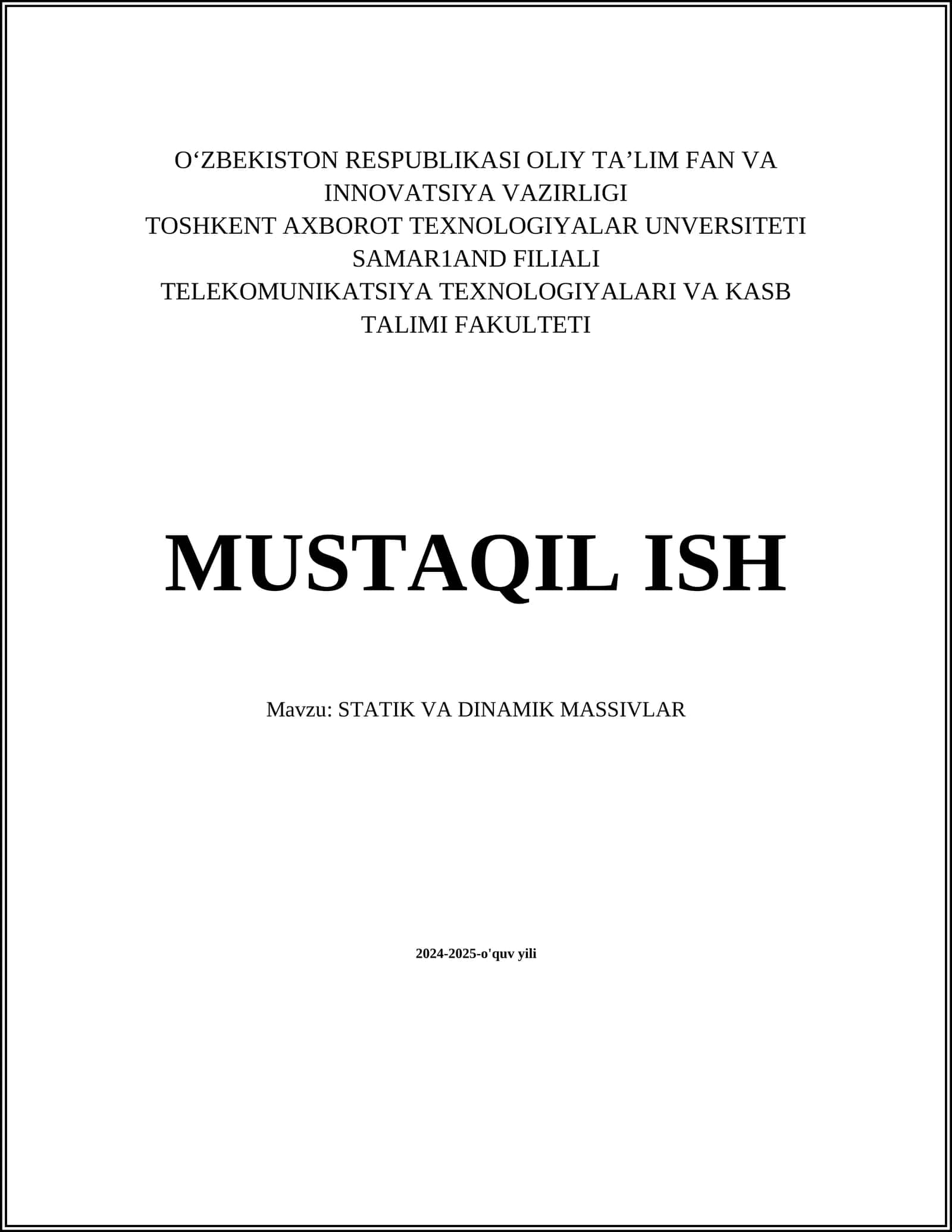 STATIK VA DINAMIK MASSIVLAR 1