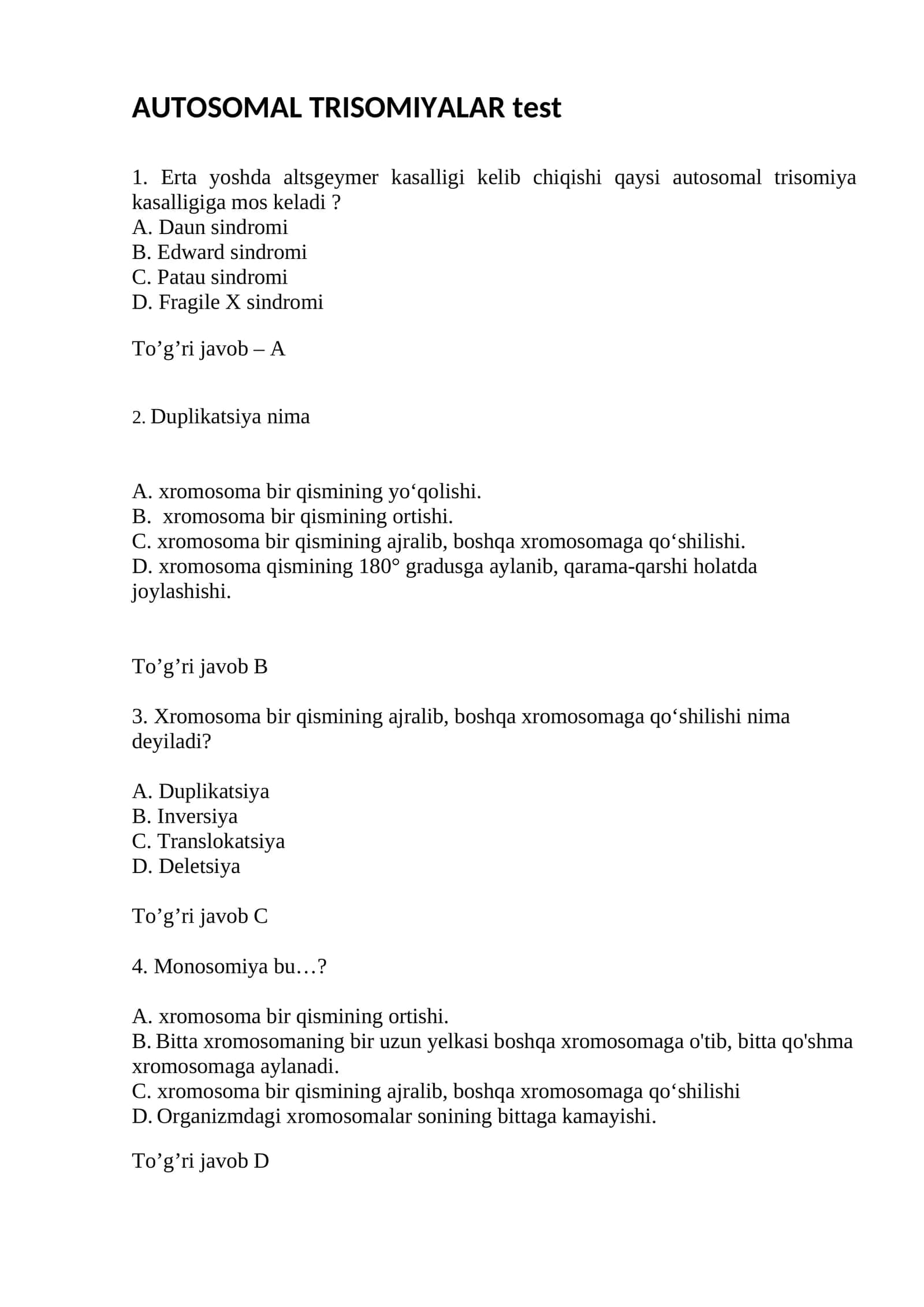 AUTOSOMAL TRISOMIYALAR test 1