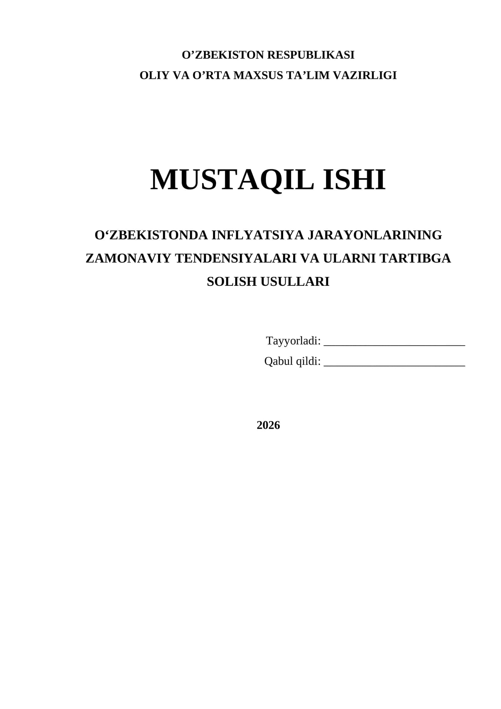 Inflyatsiya jarayonlari va ularni tartibga solish 1