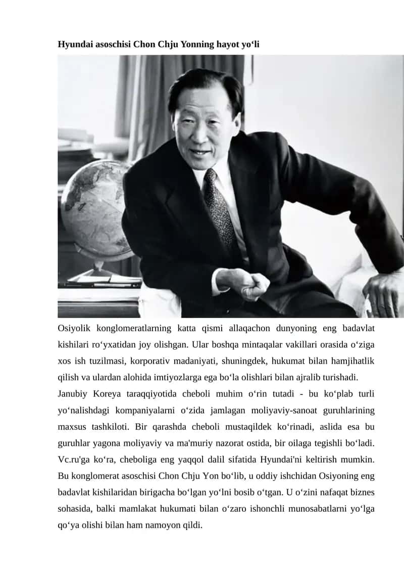 Hyundai asoschisi Chon Chju Yonning hayot yo‘li 1