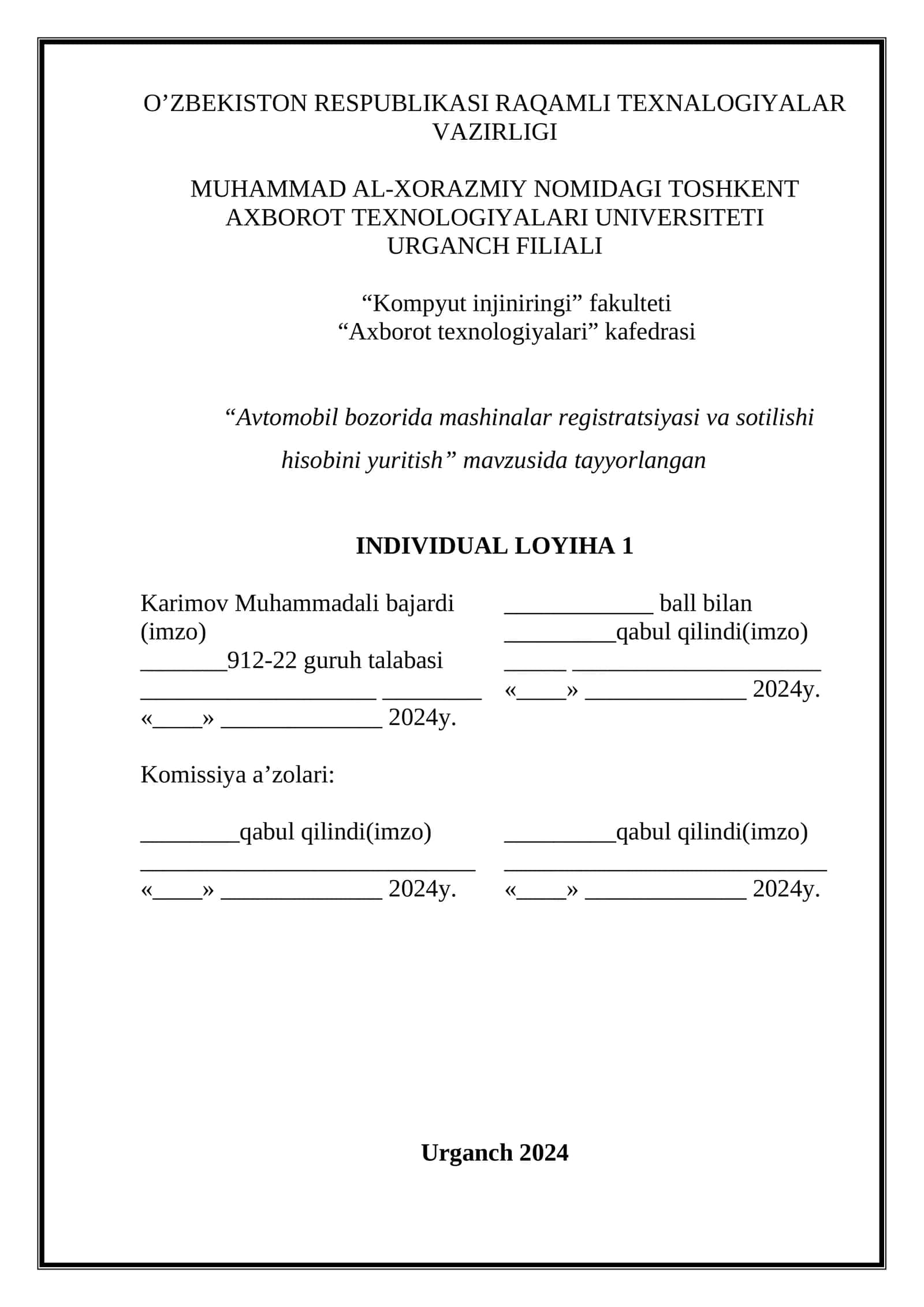 Avtomobil bozorida mashinalar registratsiyasi va sotilishi hisobini yuritish 1