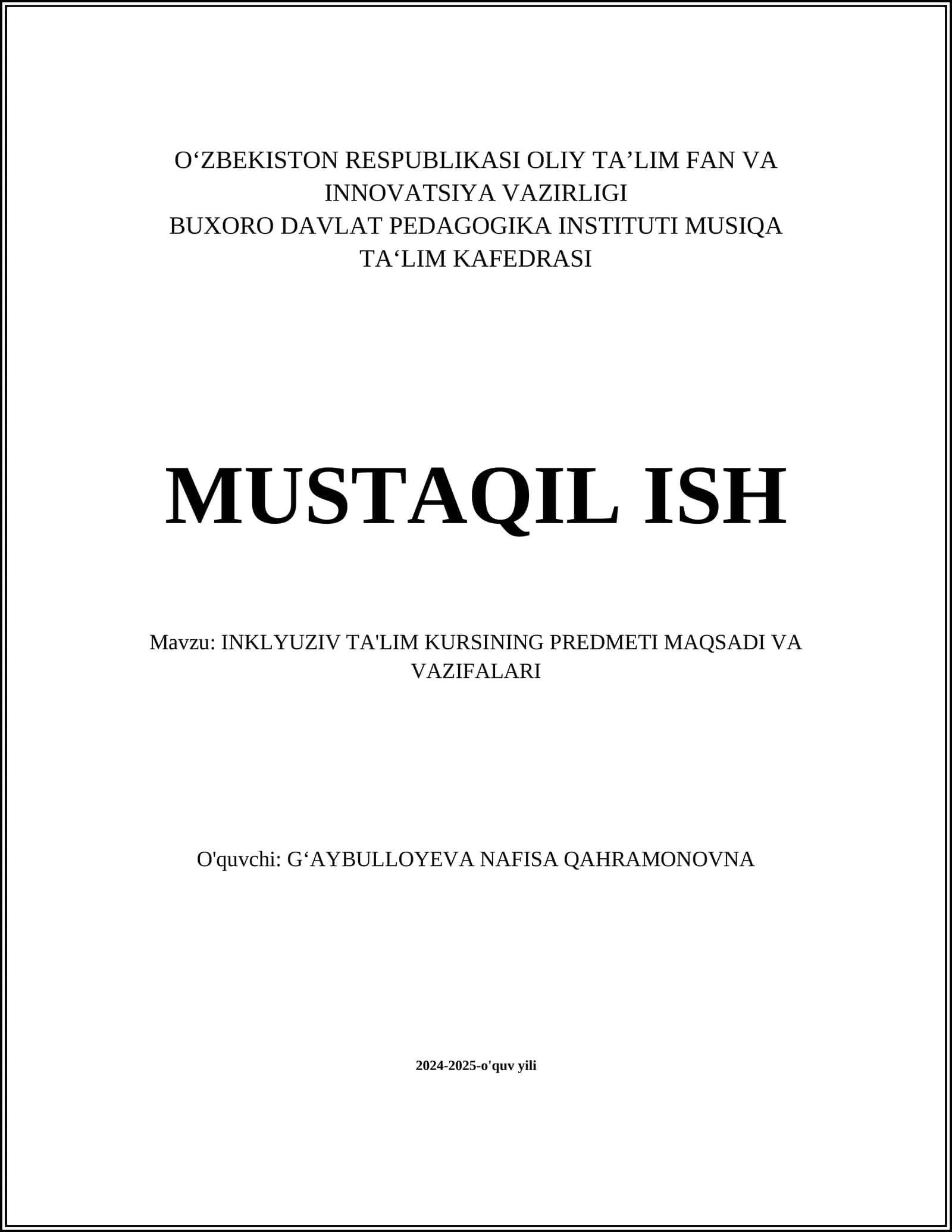 INKLYUZIV TA'LIM KURSINING PREDMETI MAQSADI VA VAZIFALARI 1