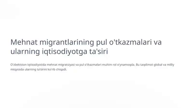 Mehnat migrantlarining pul o'tkazmalari va ularning iqtisodiyotga ta'siri 1