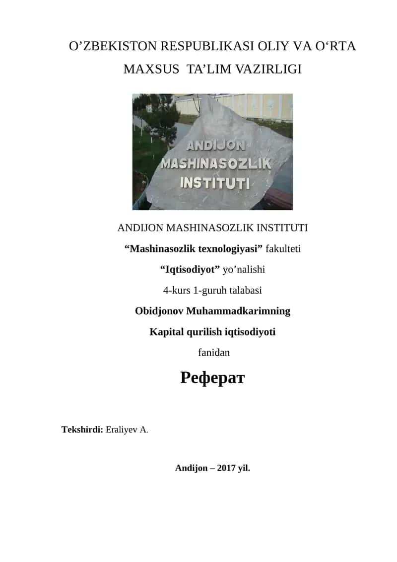 Kapital qurilish iqtisodiyoti fanidan 1