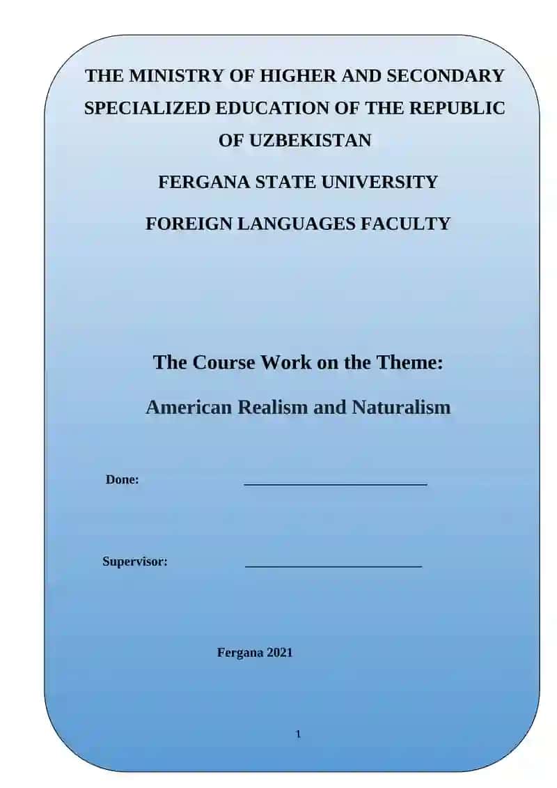 American Realism and Naturalism Course Work