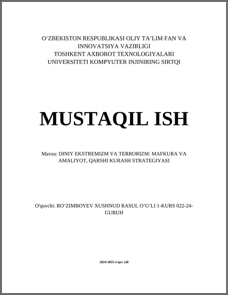 Diniy ekstremizm va terrorizm: mafkura va amaliyot 1