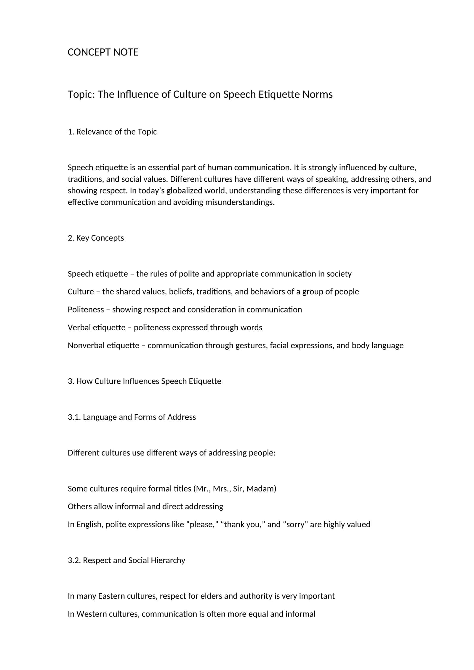 The Influence of Culture on Speech Etiquette Norms 1