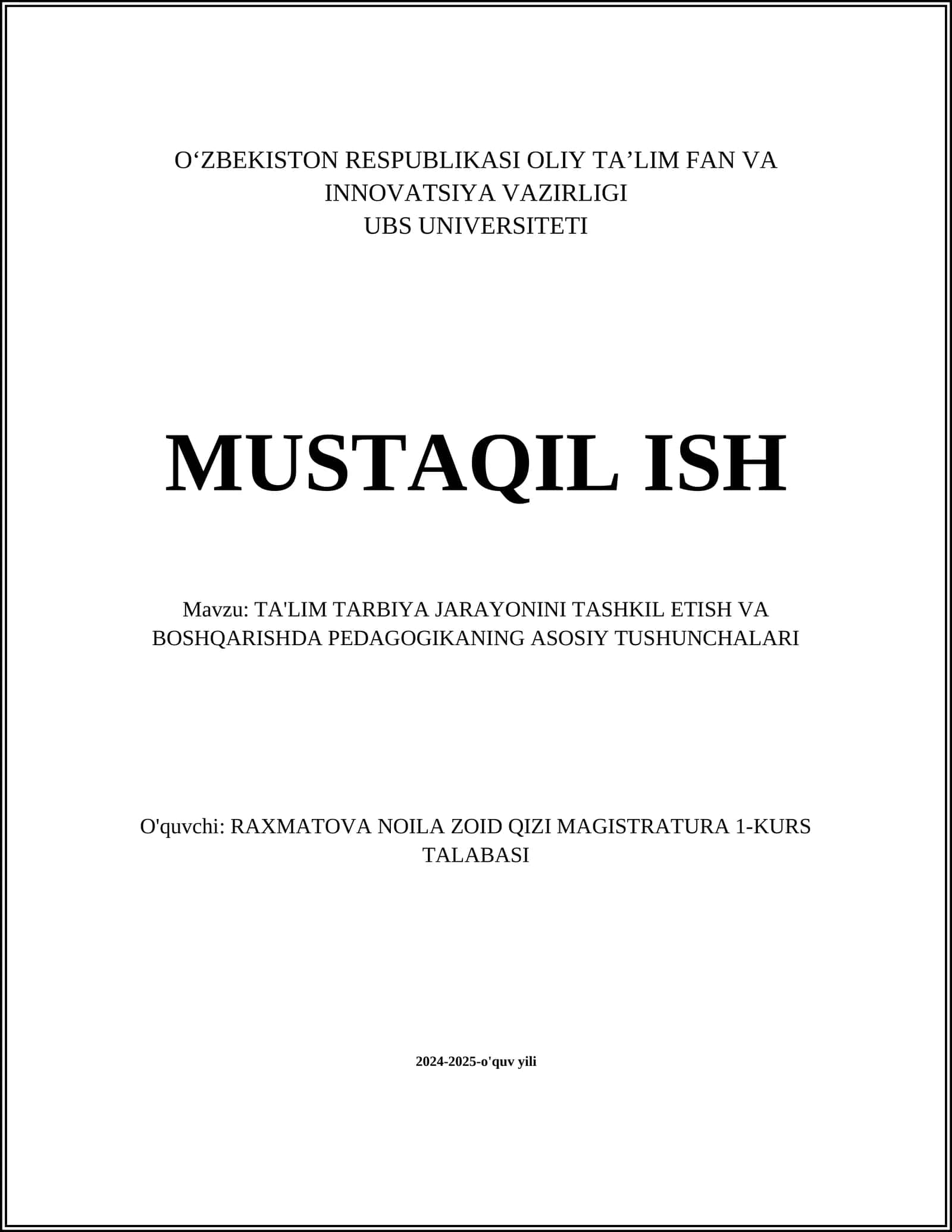 TA'LIM TARBIYA JARAYONINI TASHKIL ETISH VA BOSHQARISHDA PEDAGOGIKANING ASOSIY TUSHUNCHALARI 1