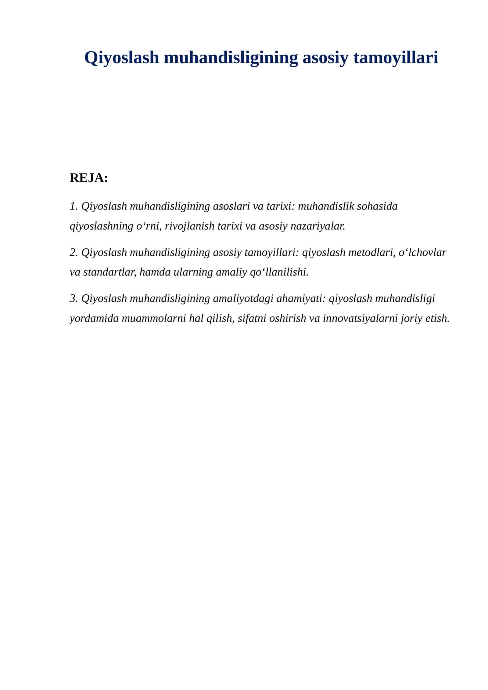 Qiyoslash muhandisligining asosiy tamoyillari 1