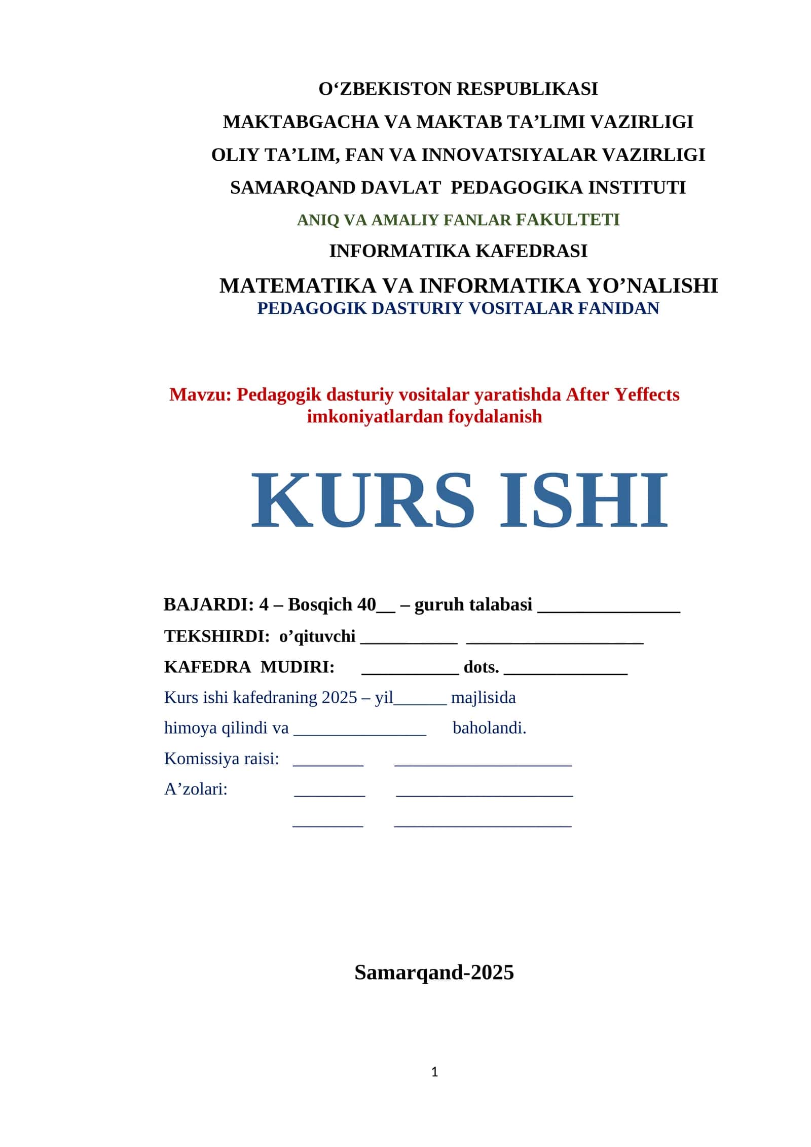 Pedagogik dasturiy vositalar yaratishda After Yeffects imkoniyatlardan foydalanish 1