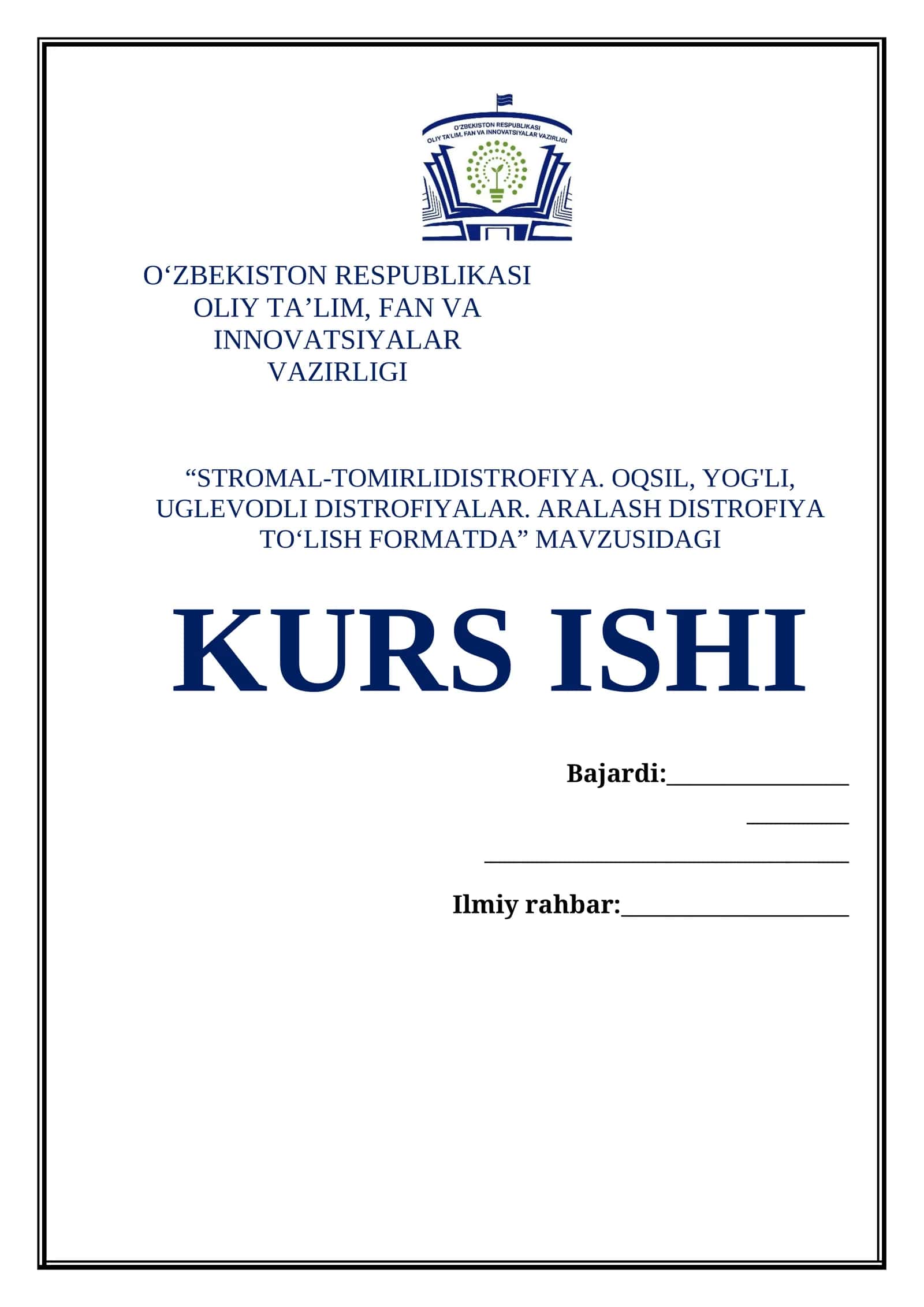 STROMAL-TOMIRLIDISTROFIYA. OQSIL, YOG'LI, UGLEVODLI DISTROFIYALAR. ARALASH DISTROFIYA TOʻLISH FORMATDA 1