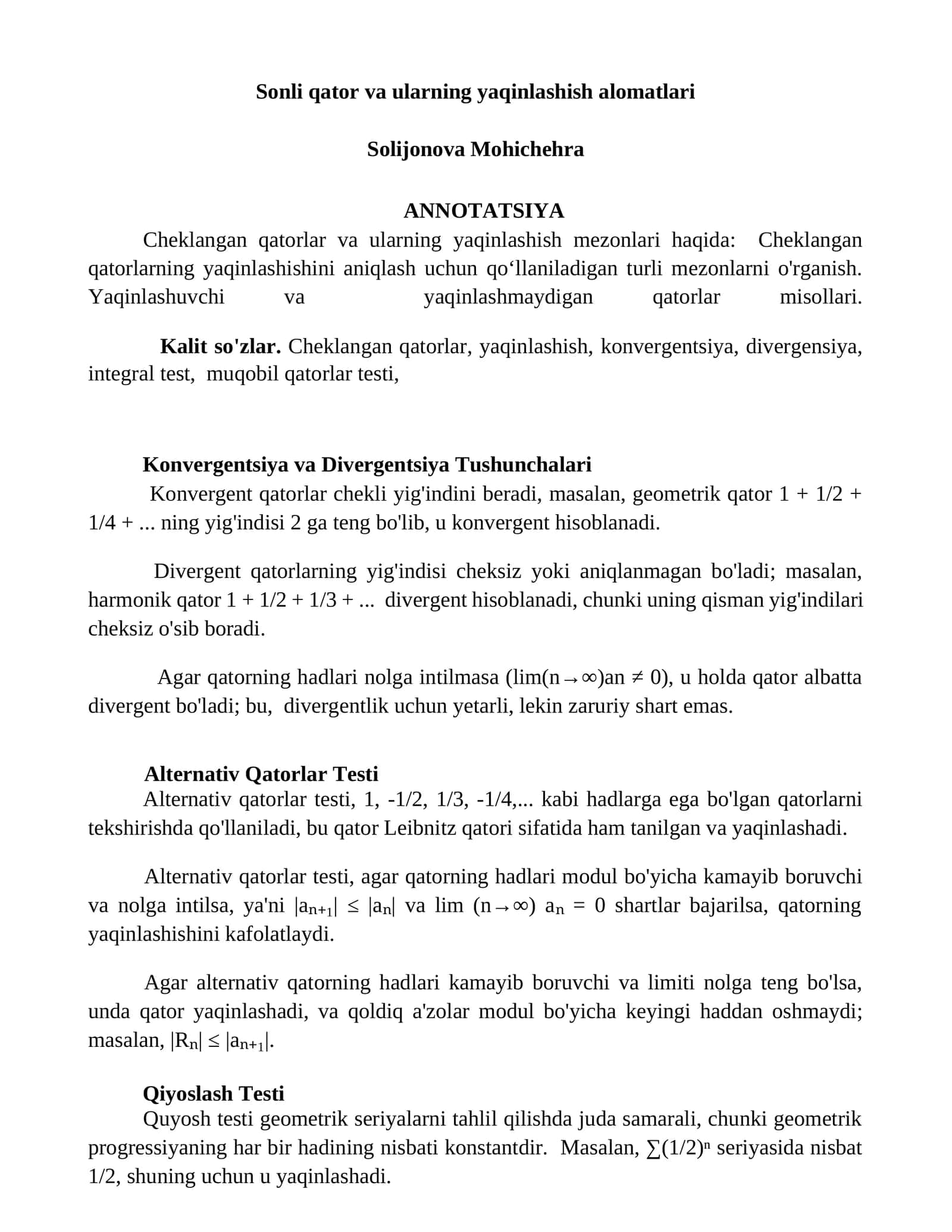 Konvergentsiya va Divergentsiya Tushunchalari 1