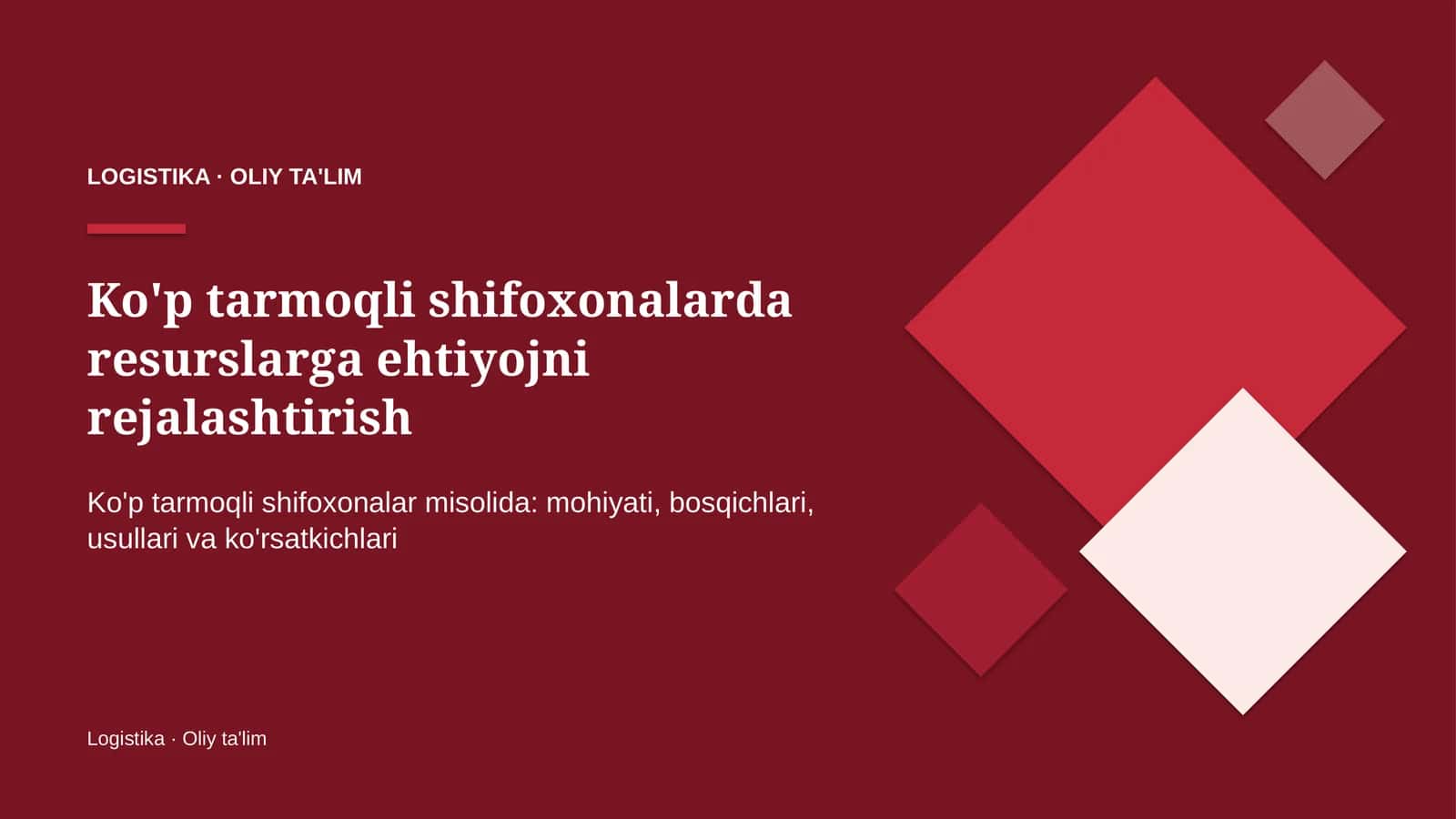 Ko'p tarmoqli shifoxonalarda resurslarga ehtiyojni rejalashtirish 1