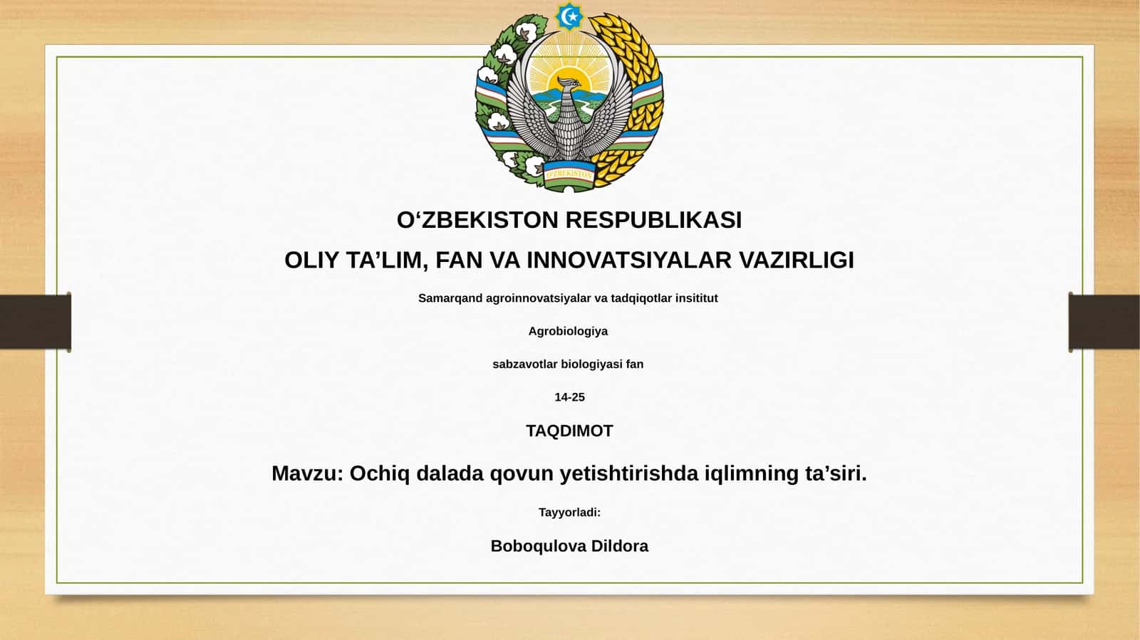 Ochiq dalada qovun yetishtirishda iqlimning ta’siri 1
