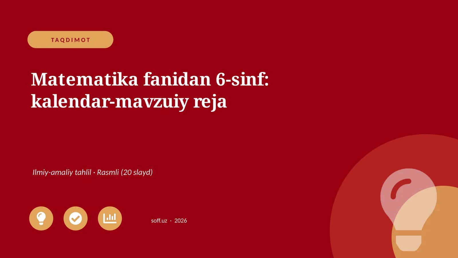 Matematika fanidan 6-sinf: kalendar-mavzuiy reja 1