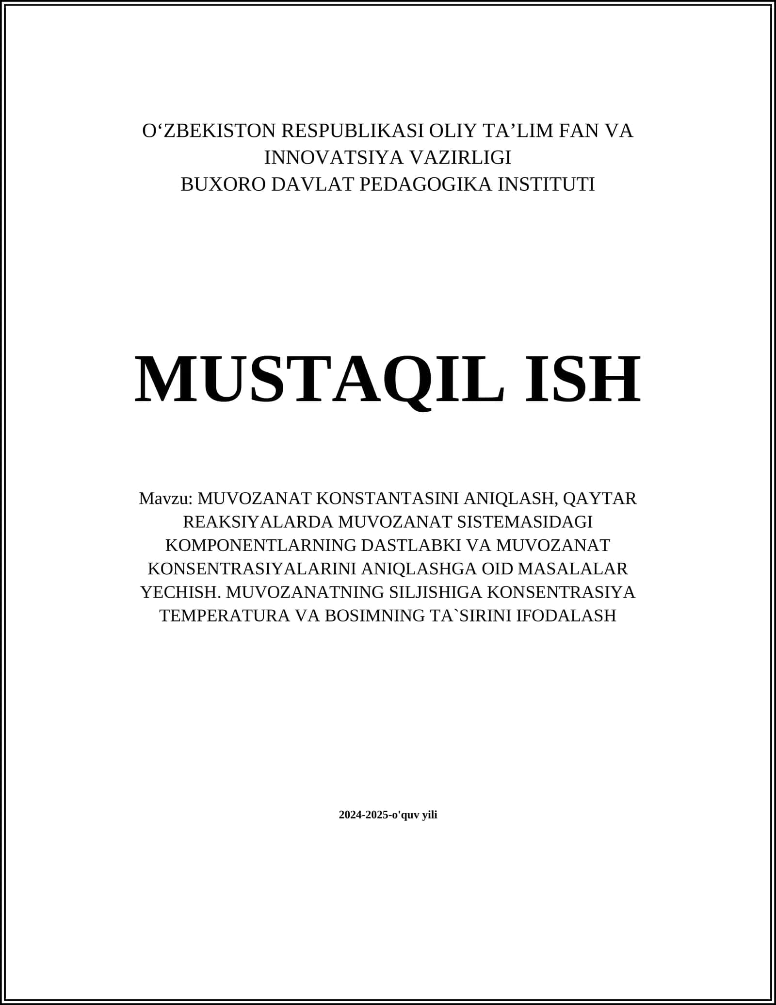 Kimyoviy muvozanat tushunchasi 1