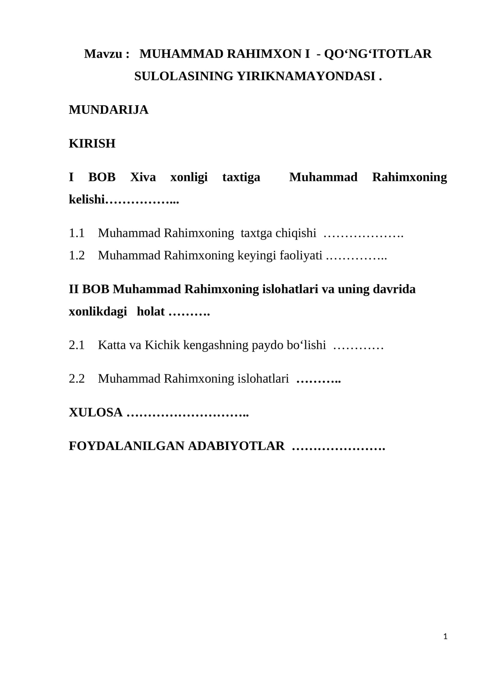 MUHAMMAD RAHIMXON I - QO‘NG‘ITOTLAR SULOLASINING YIRIKNAMAYONDASI 1