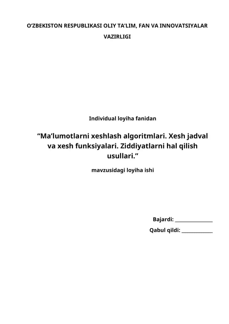 Ma’lumotlarni xeshlash algoritmlari 1