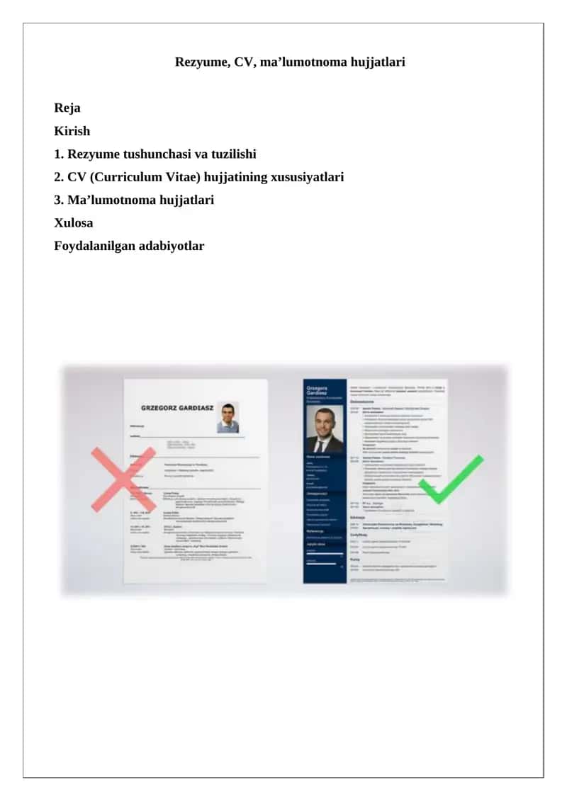 Rezyume, CV, ma’lumotnoma hujjatlari 1