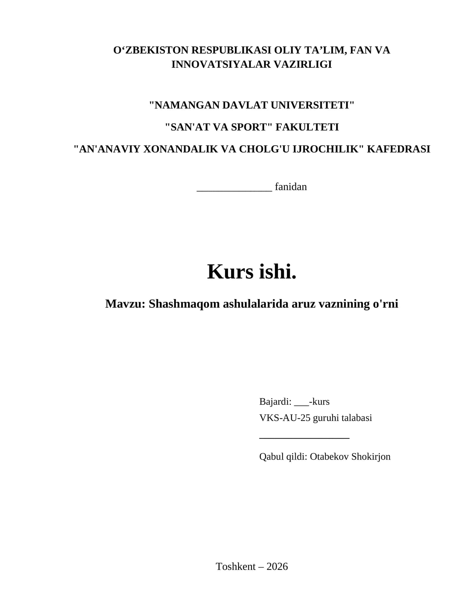 Shashmaqom ashulalarida aruz vaznining o'rni 1