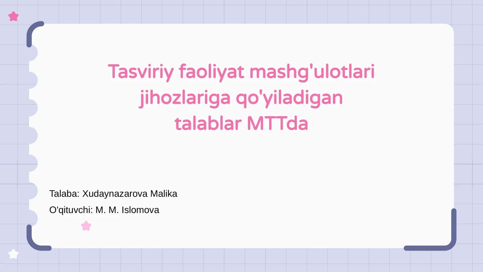 Tasviriy faoliyat mashg'ulotlari jihozlariga qo'yiladigan talablar MTTda 1