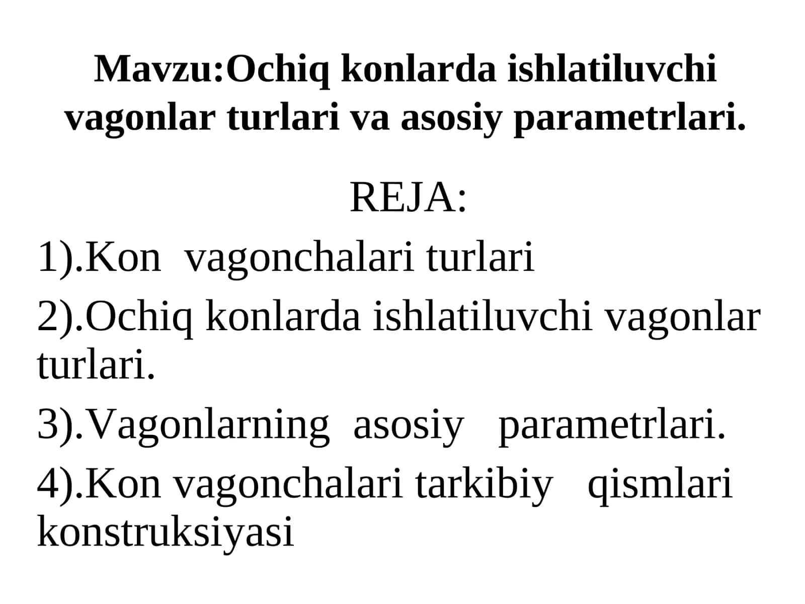 Kon vagonchalari turlari va asosiy parametrlari 1