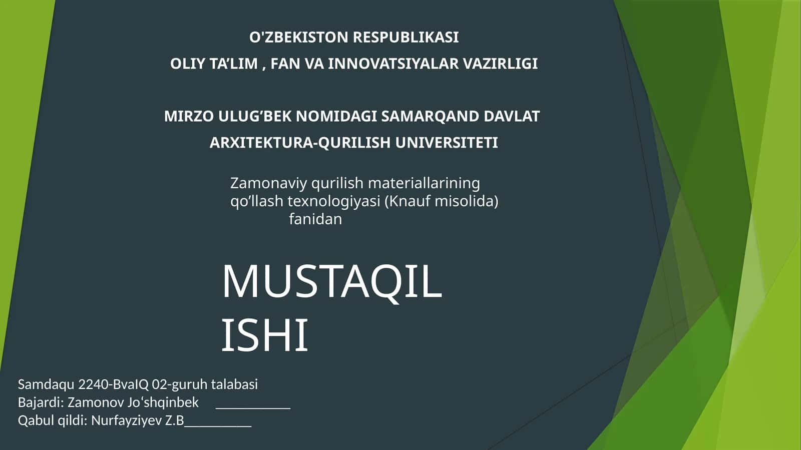 Zamonaviy qurilish materiallarining qo’llash texnologiyasi (Knauf misolida) 1
