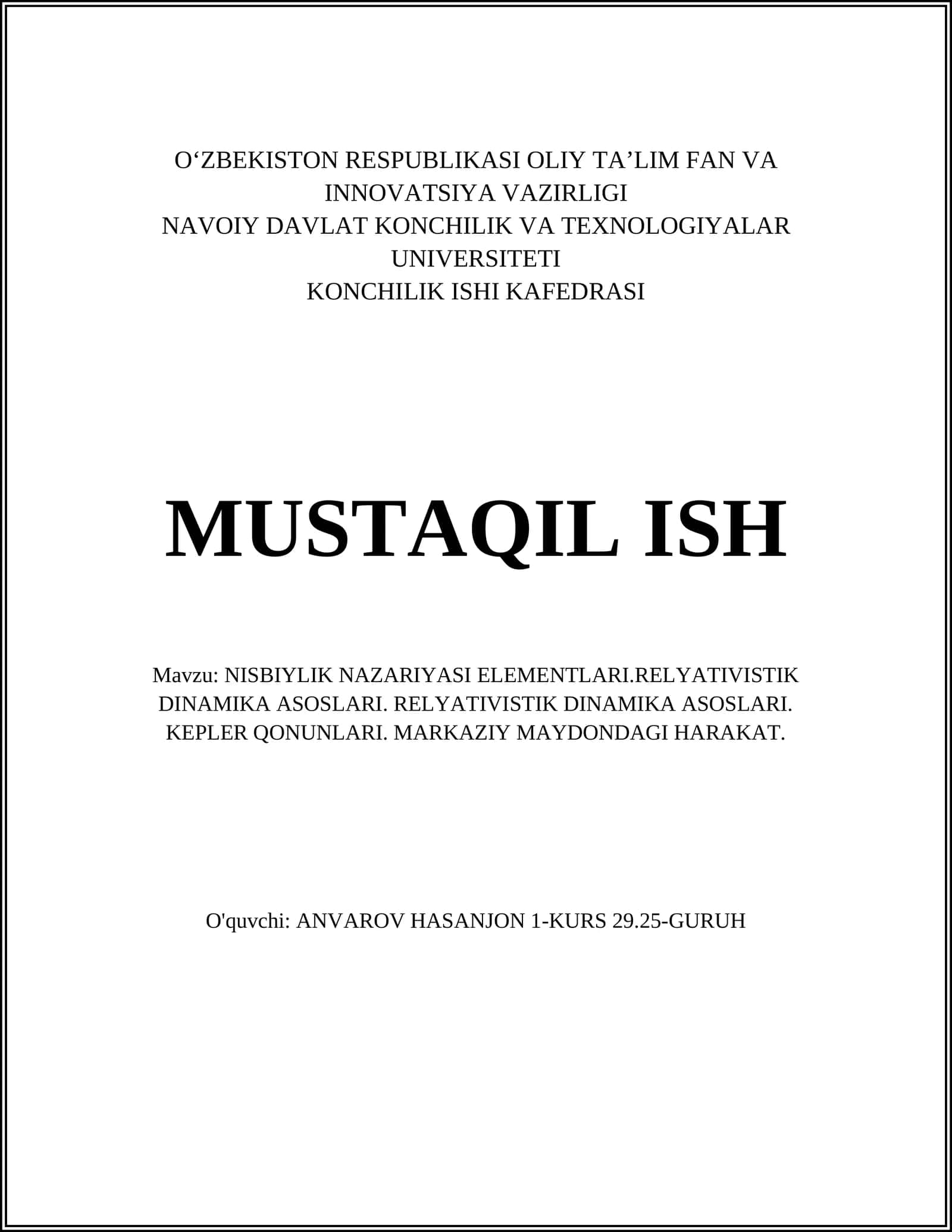 Nisbiylik nazariyasi elementlari 1