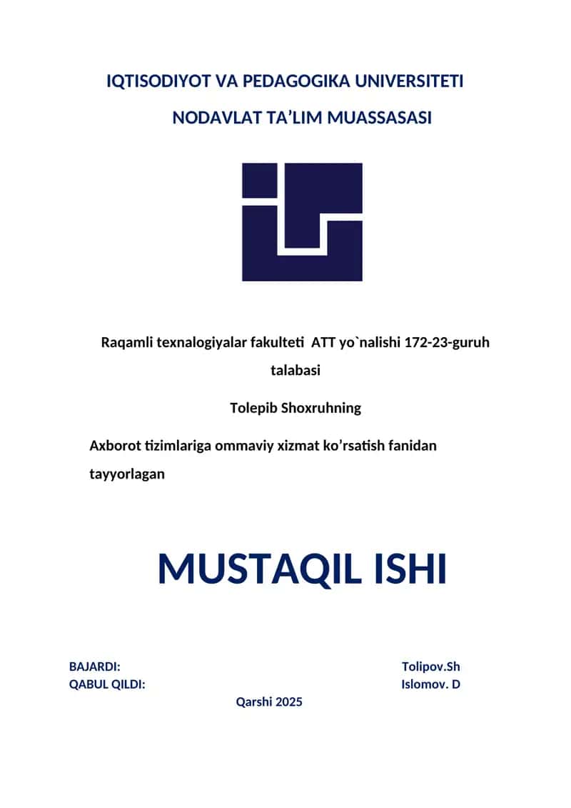 Telekommunikatsiya tizimlarida xizmat ko‘rsatish sifatini baholash 1