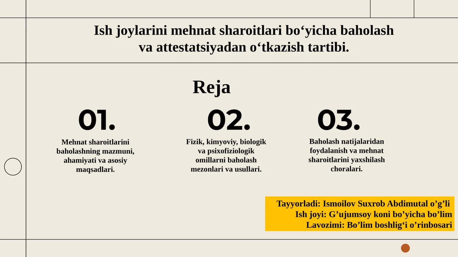 Mehnat sharoitlarini baholash 1