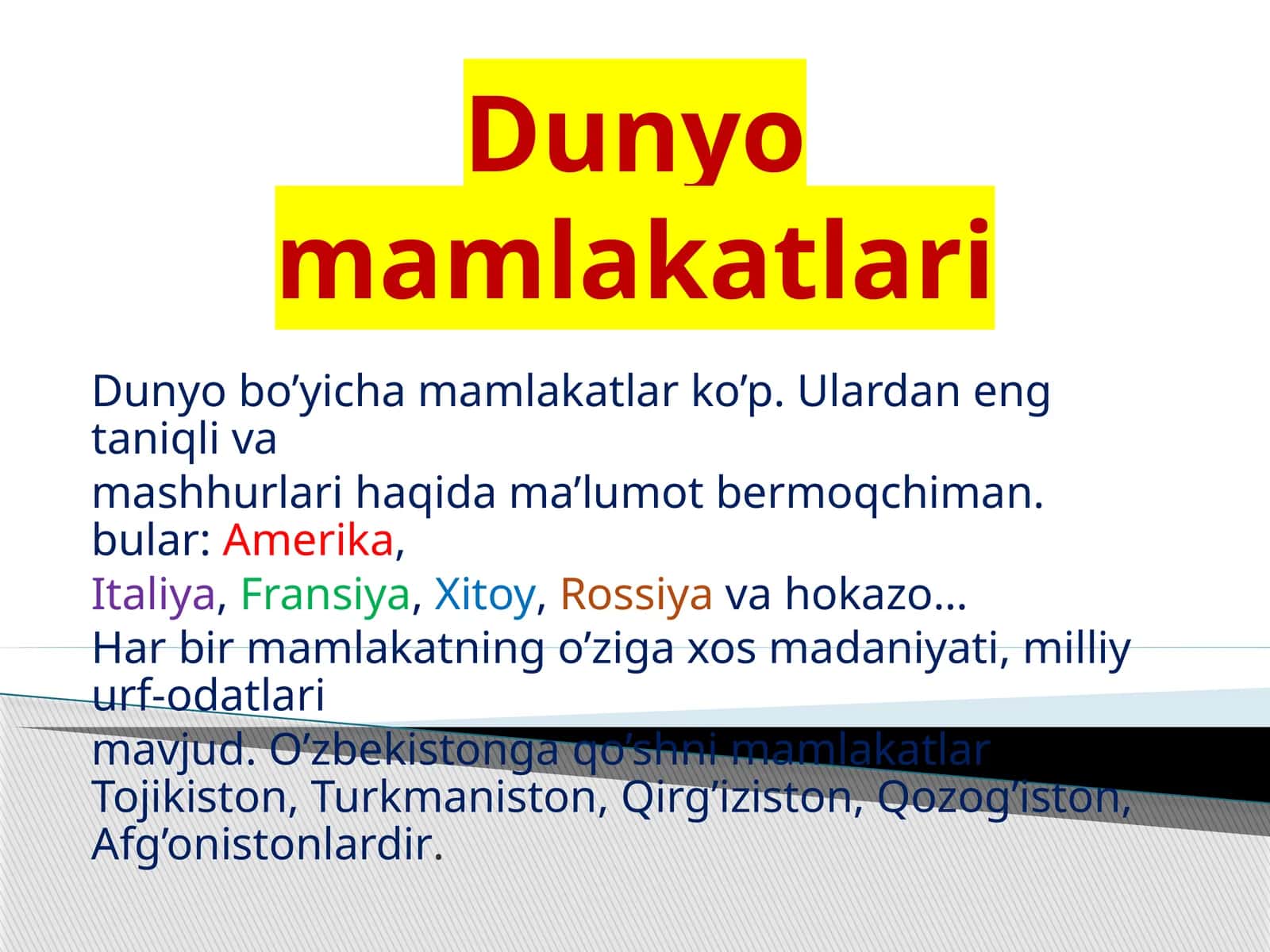Dunyo mamlakatlari 1