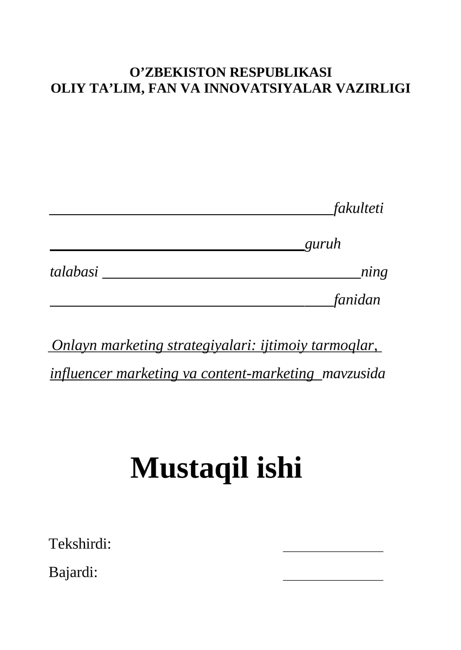 Onlayn marketing strategiyalari: ijtimoiy tarmoqlar, influencer marketing va content-marketing 1