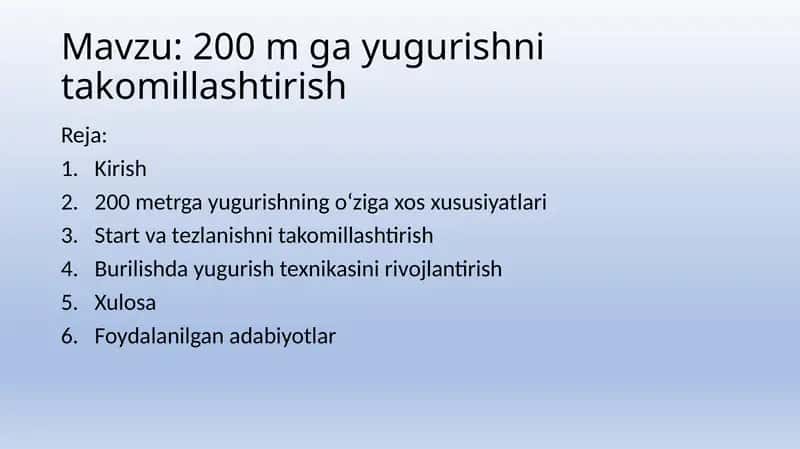 200 m ga yugurishni takomillashtirish 1