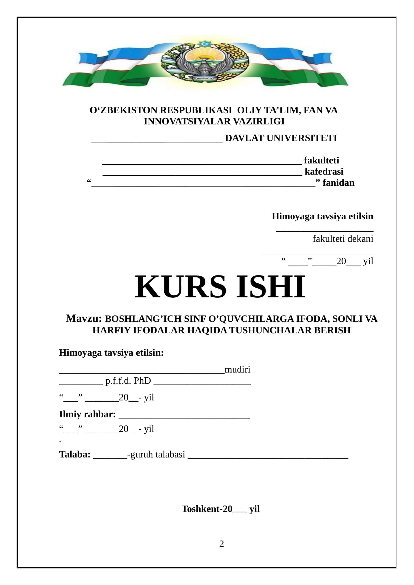 BOSHLANG’ICH SINF O’QUVCHILARGA IFODA, SONLI VA HARFIY IFODALAR HAQIDA TUSHUNCHALAR BERISH 1
