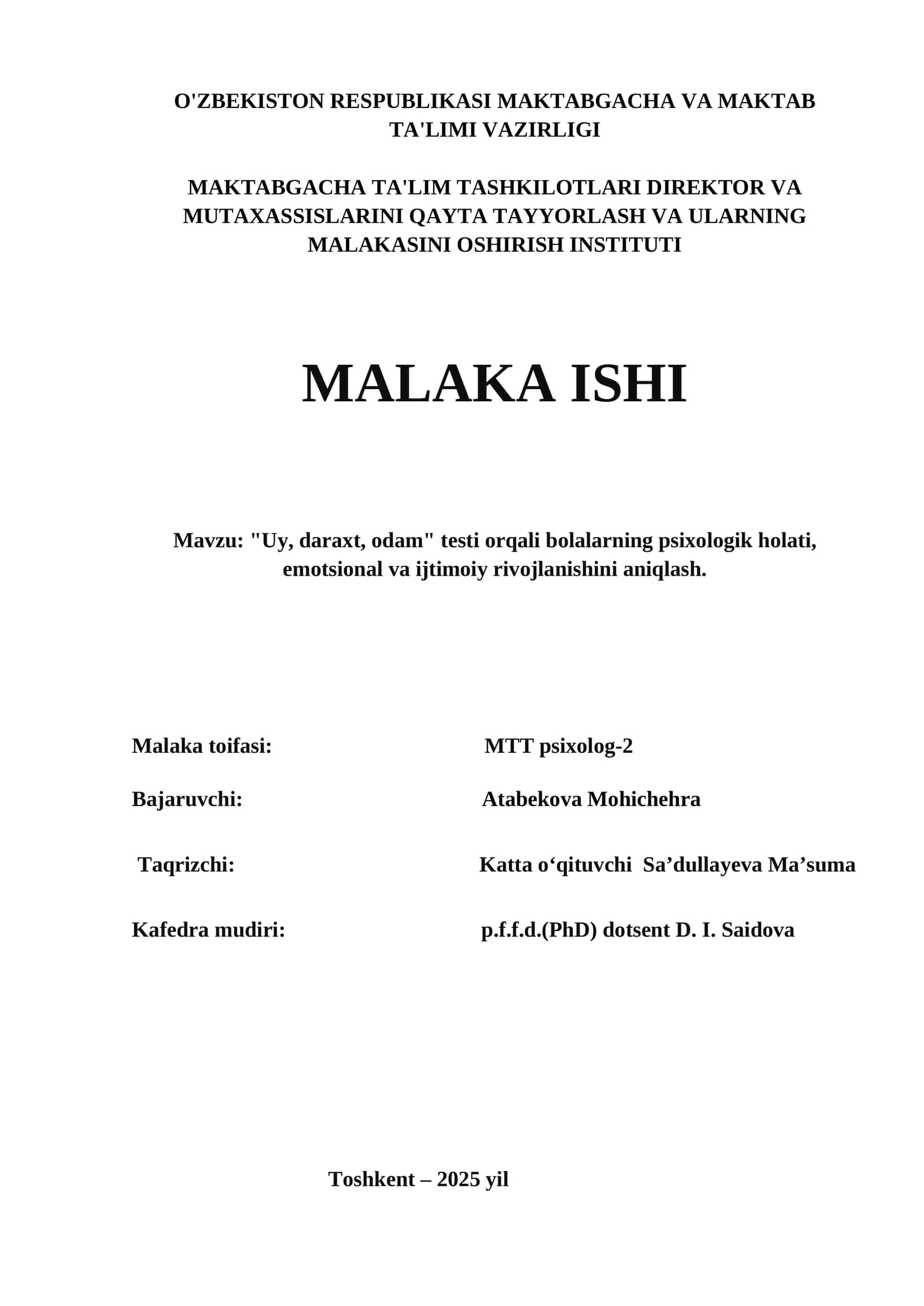 "Uy, daraxt, odam" testi 1