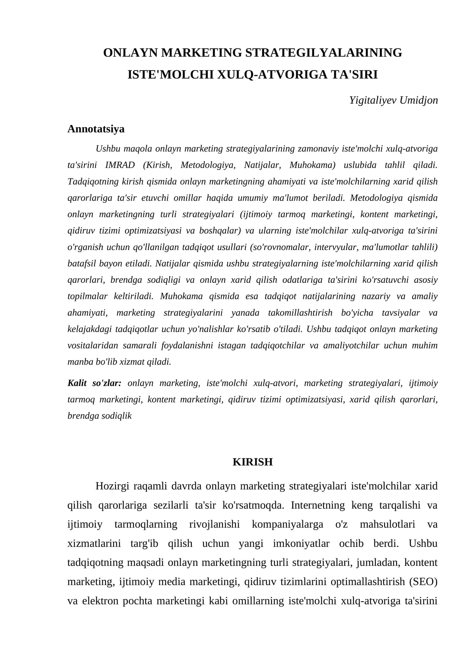 ONLAYN MARKETING STRATEGILYALARINING ISTE'MOLCHI XULQ-ATVORIGA TA'SIRI 1