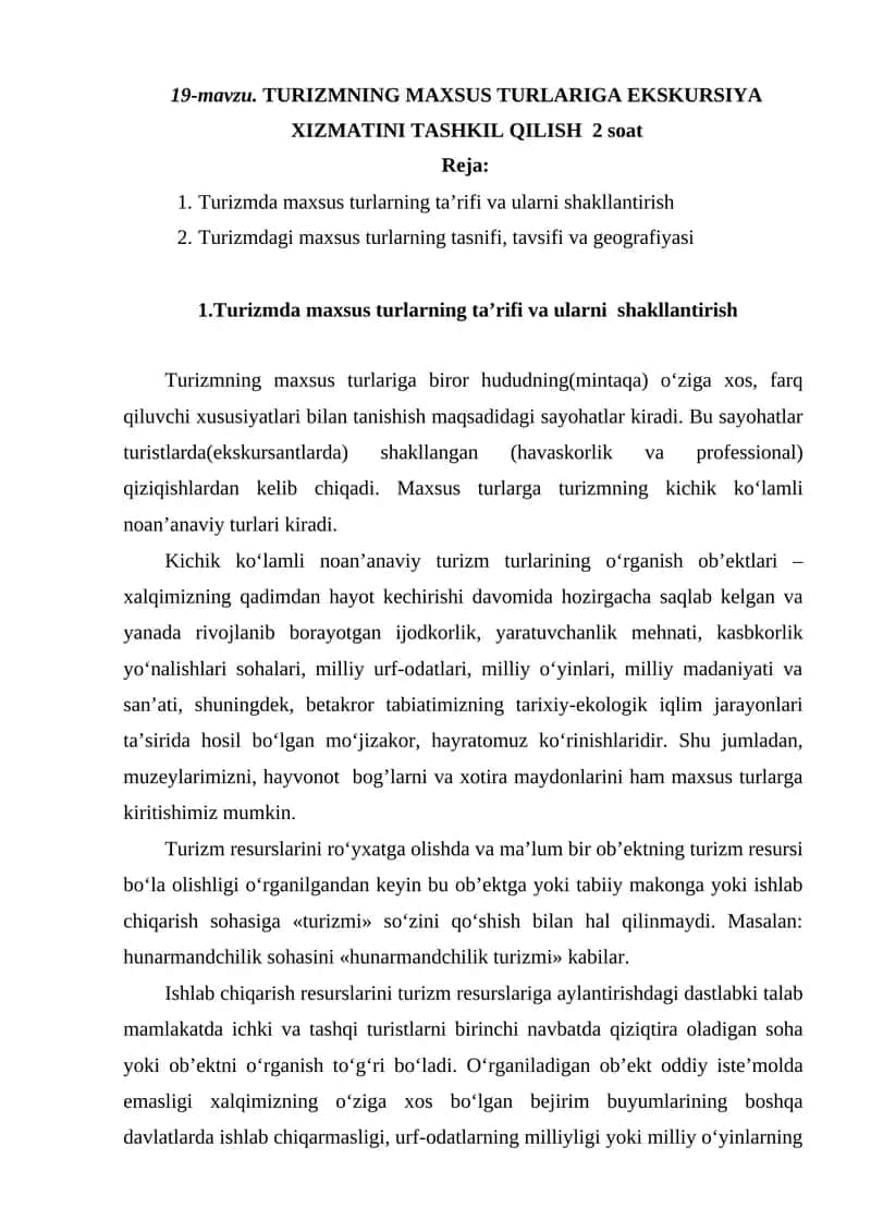 Turizmda maxsus turlar 1