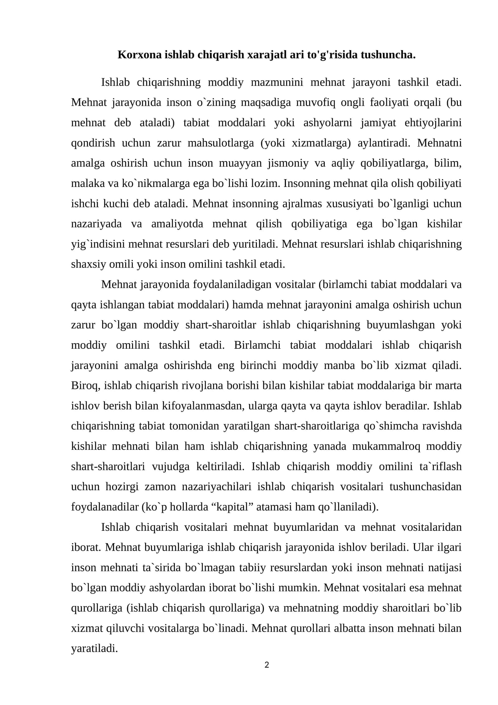 Mehnat jarayonining moddiy mazmuni 1