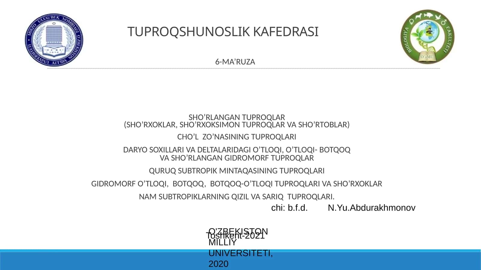 SHO'RLANGAN TUPROQLAR (SHO'RXOKLAR, SHO'RXOKSIMON TUPROQLAR VA SHO'RTOBLAR) 1