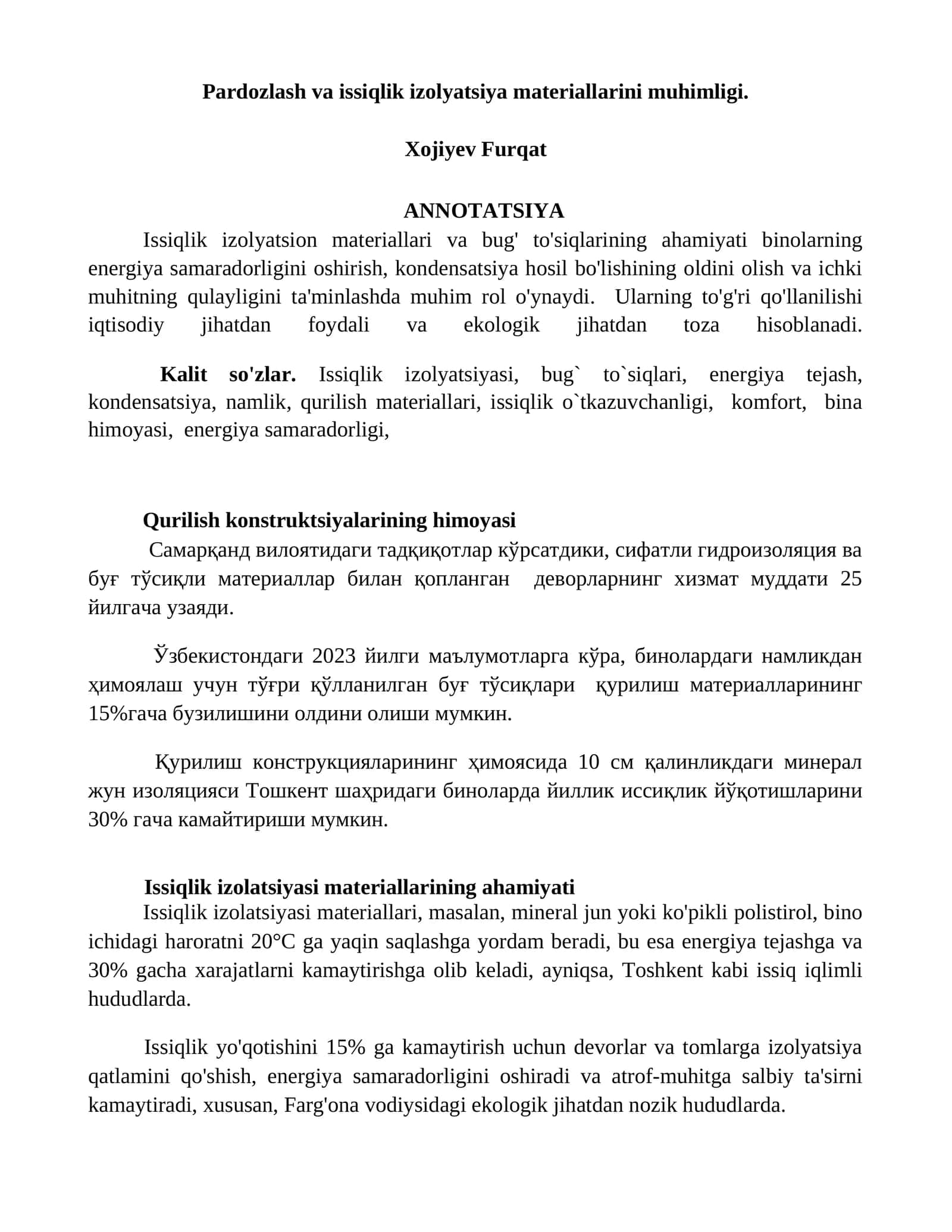 Issiqlik izolyatsiyasi va bug tosiqlari 1
