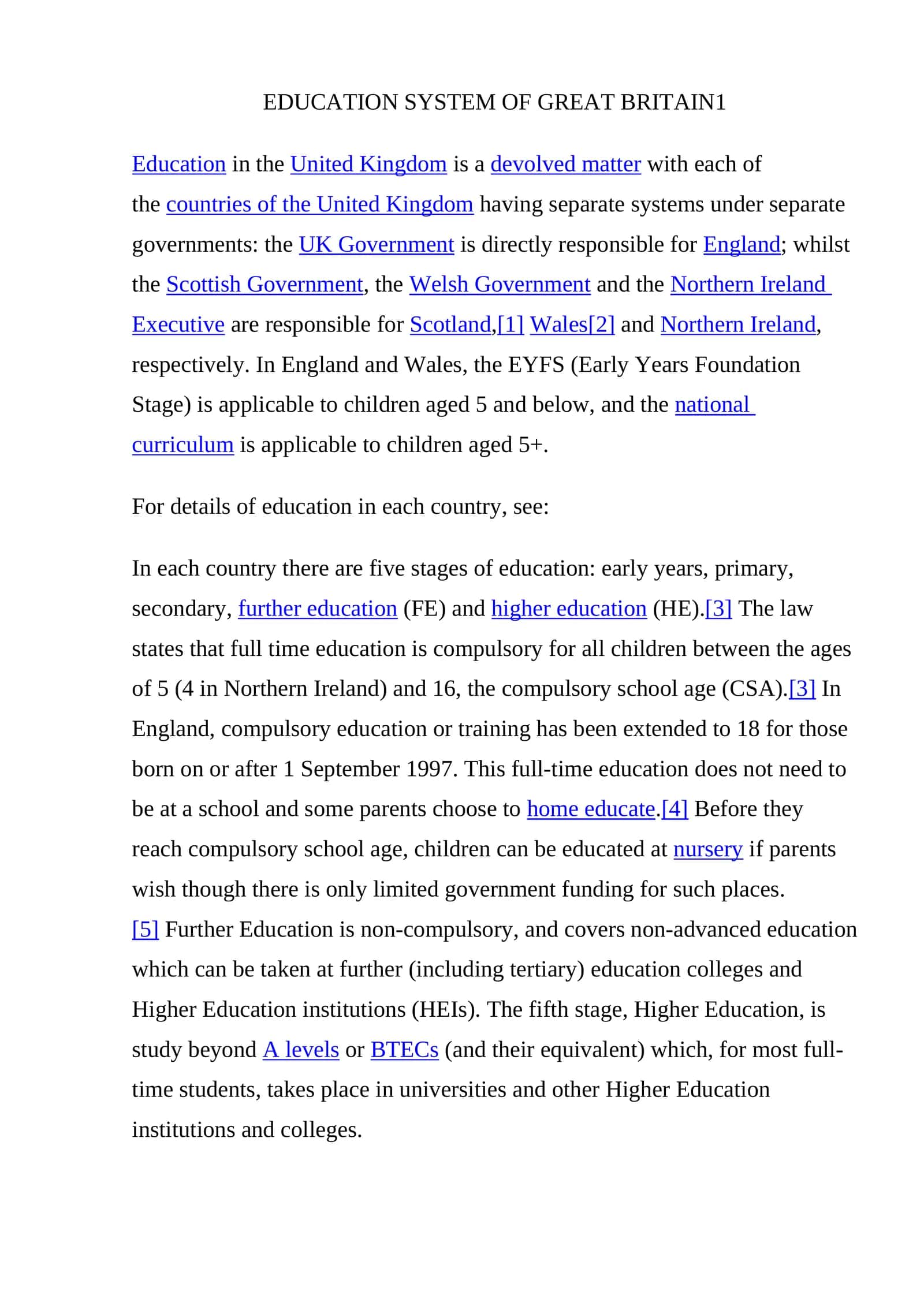 EDUCATION SYSTEM OF GREAT BRITAIN 1