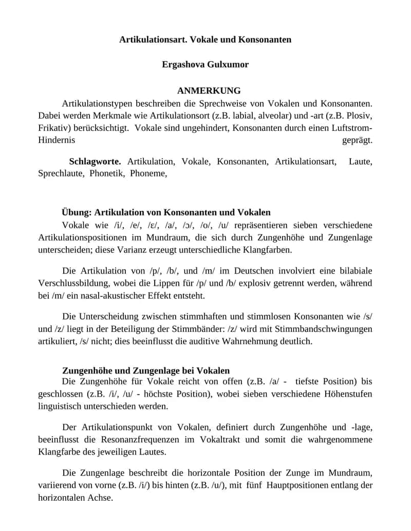 Artikulationsart. Vokale und Konsonanten 1